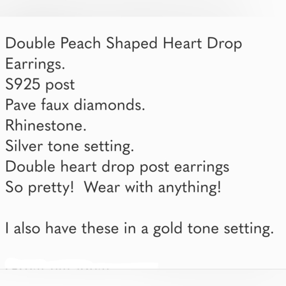 Silver Tone Double Heart Drop Earrings Pave Setting - Picture 6 of 13